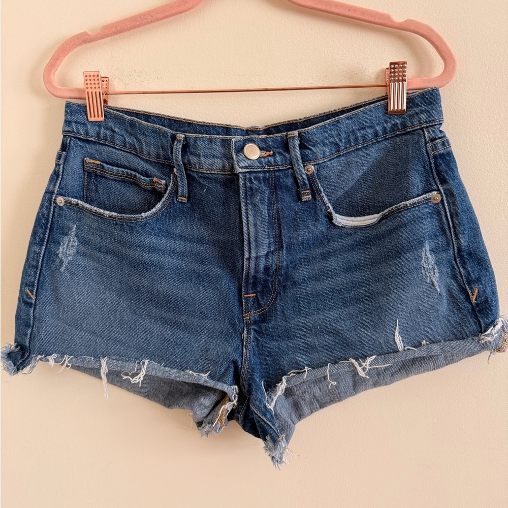 Good American Dark Blue Distressed Jean Shorts